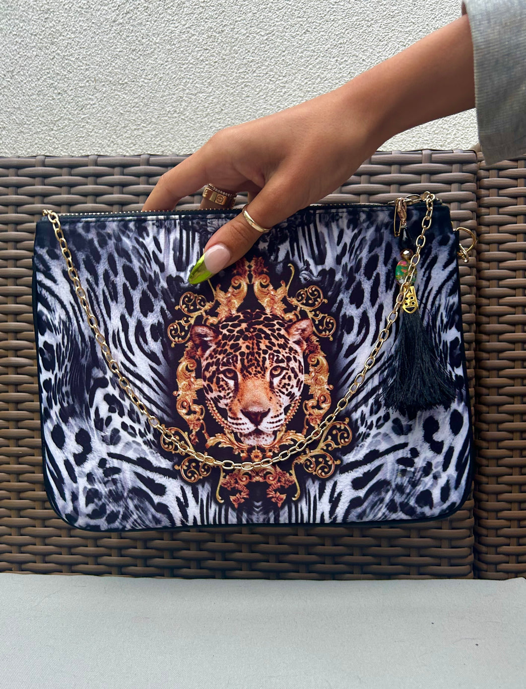 Printed Clutch bag- Flaming Cheetah Black