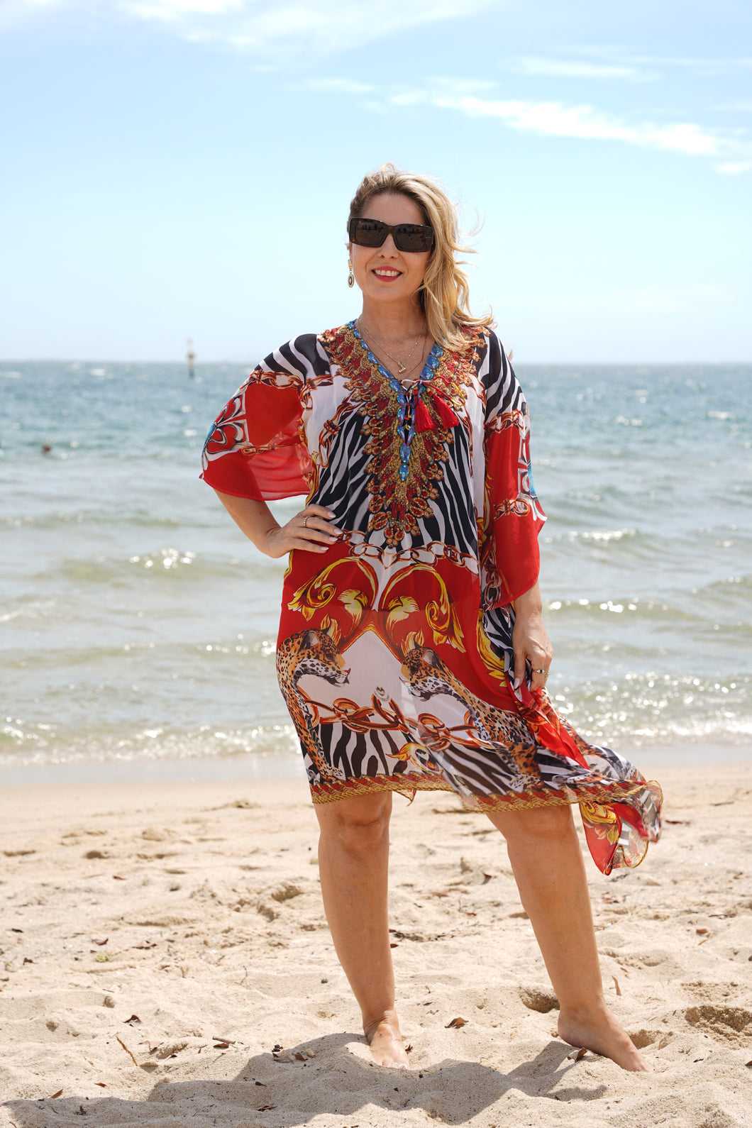 Tiger Royal Black Red Kaftan