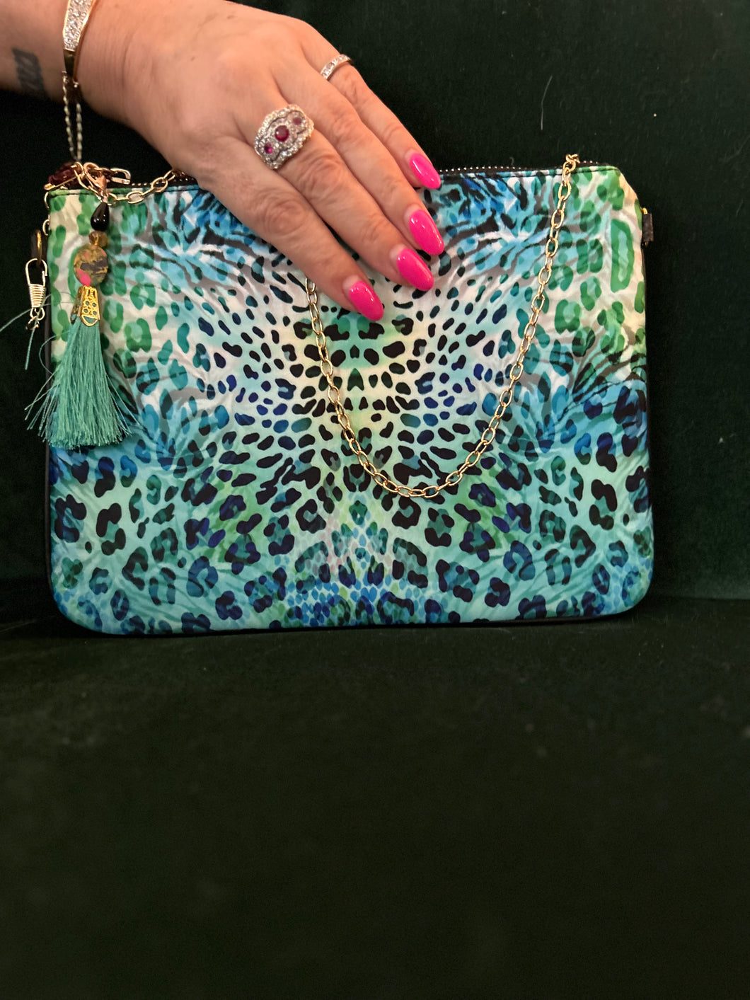 Printed Clutch bag - Aqua Leopard