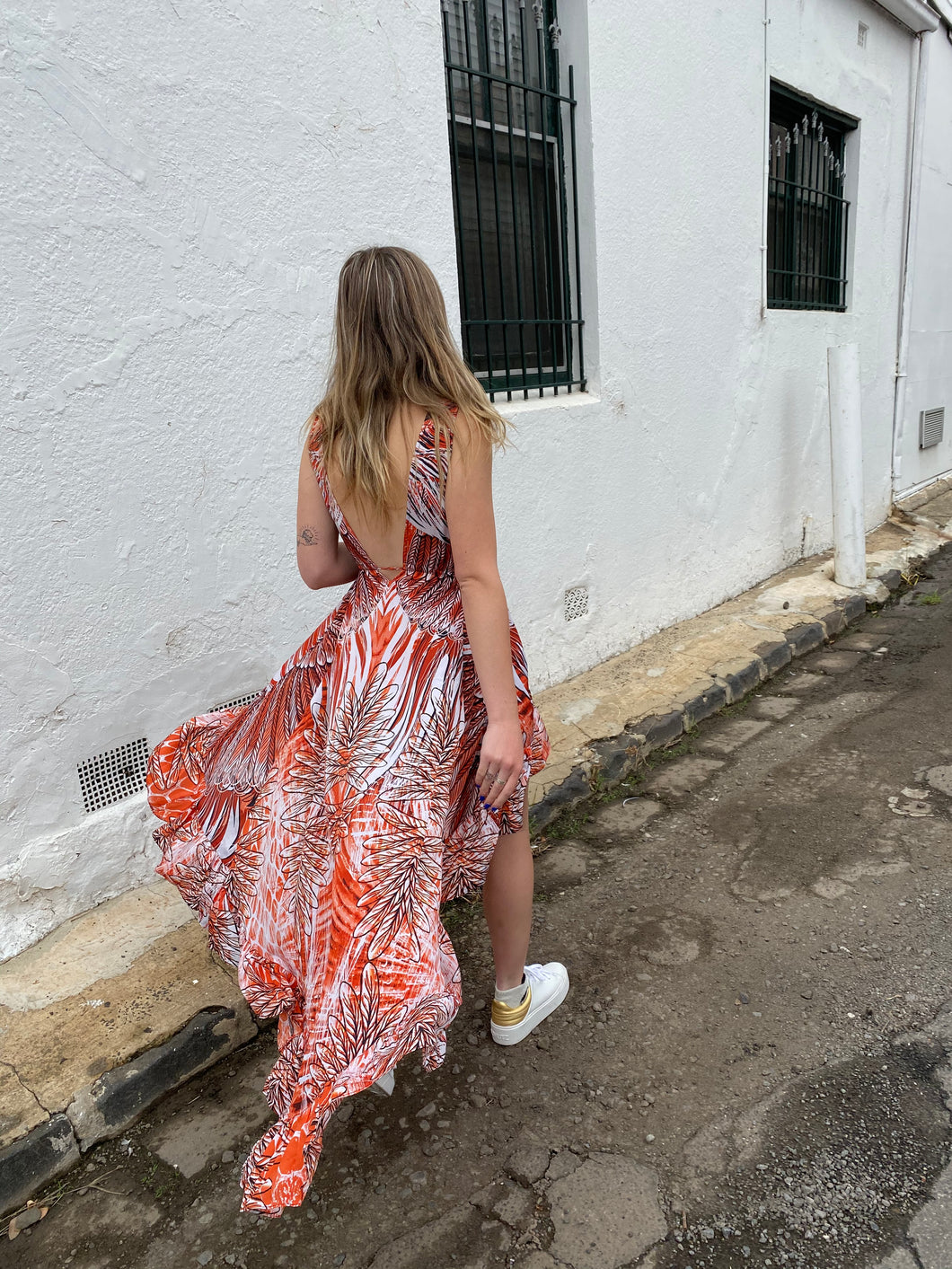 Orange Feather Frill Dress