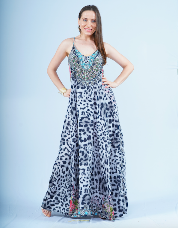 T-Back Dress- Snow Leopard