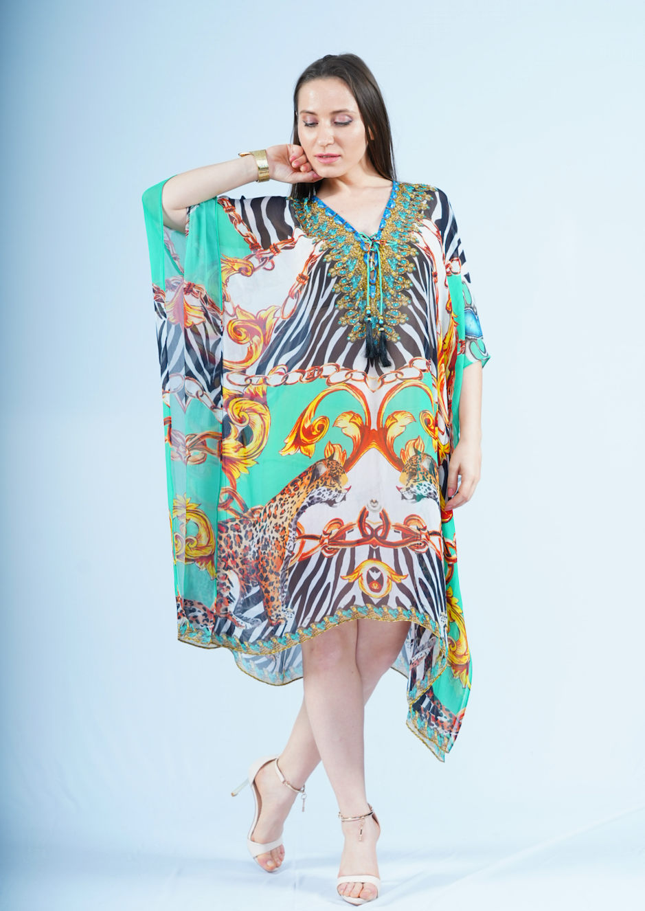 Tiger Royal Turquoise Kaftan