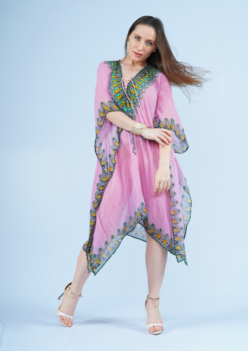 Pink Solid Kaftan